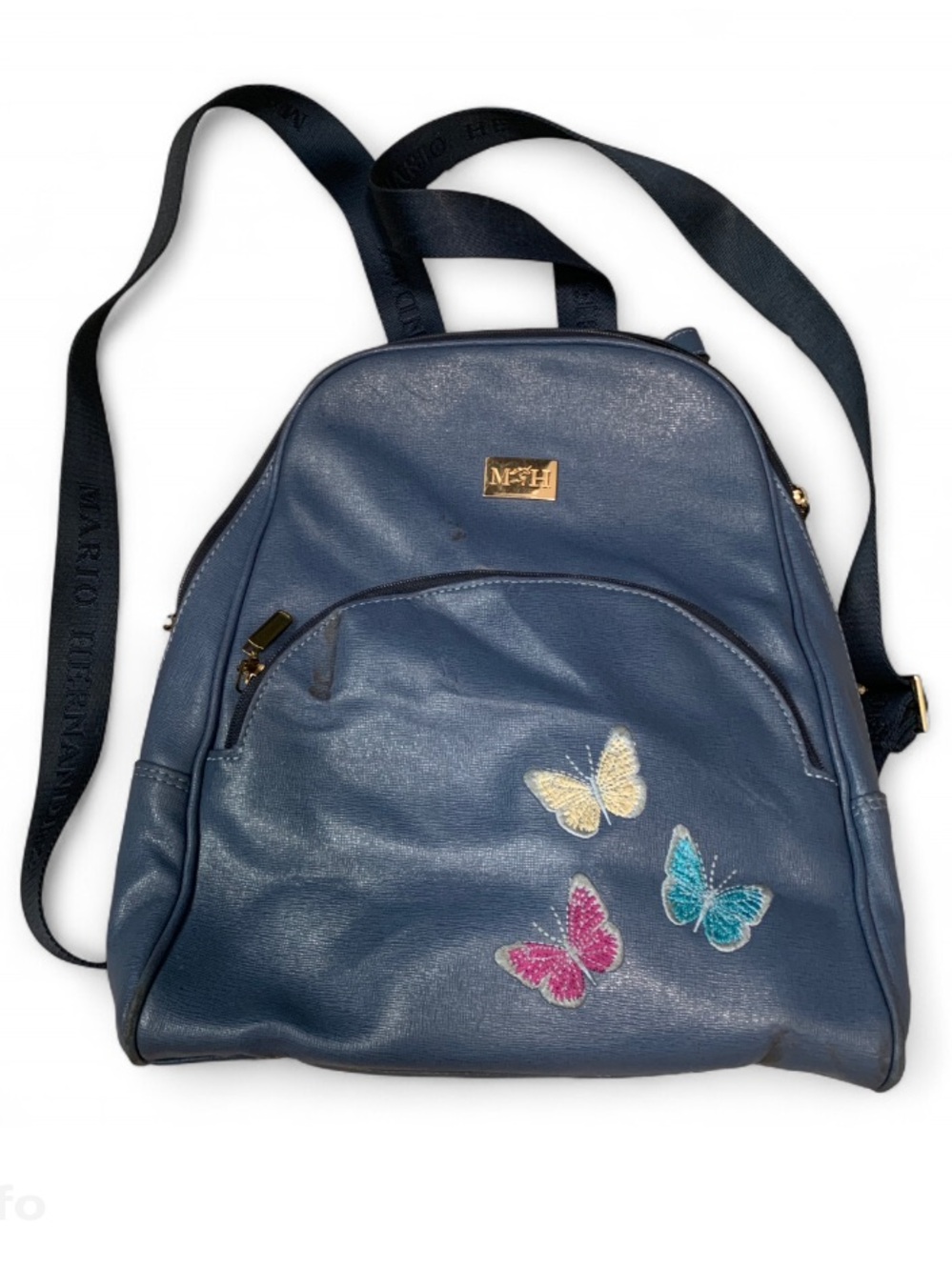 Mario Hernandez Butterfly Genuine Leather Blue Backpack